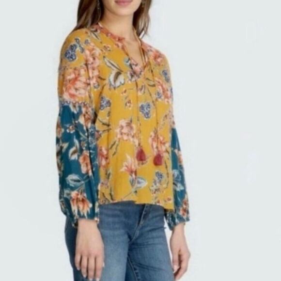 Johnny Was Workshop Yellow Floral Blouse Size XS - Picture 5 of 6
